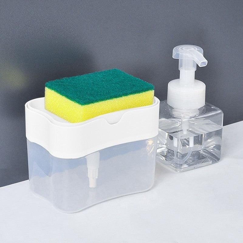 Dozator Flippy, Dispenser 2 in 1 pentru Detergent Lichid de Vase sau pentru Obiecte Sanitare cu Suport pentru Burete de Bucatarie ,14 x 10.5 x 10 cm, capacitate 380 ml, alb-3