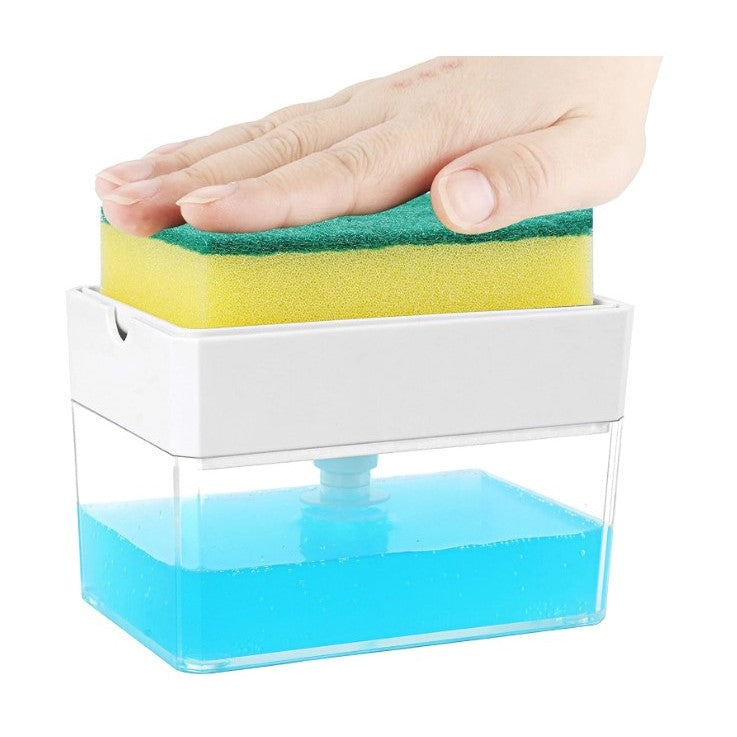 Dozator Flippy, Dispenser 2 in 1 pentru Detergent Lichid de Vase sau pentru Obiecte Sanitare cu Suport pentru Burete de Bucatarie ,14 x 10.5 x 10 cm, capacitate 380 ml, alb-5