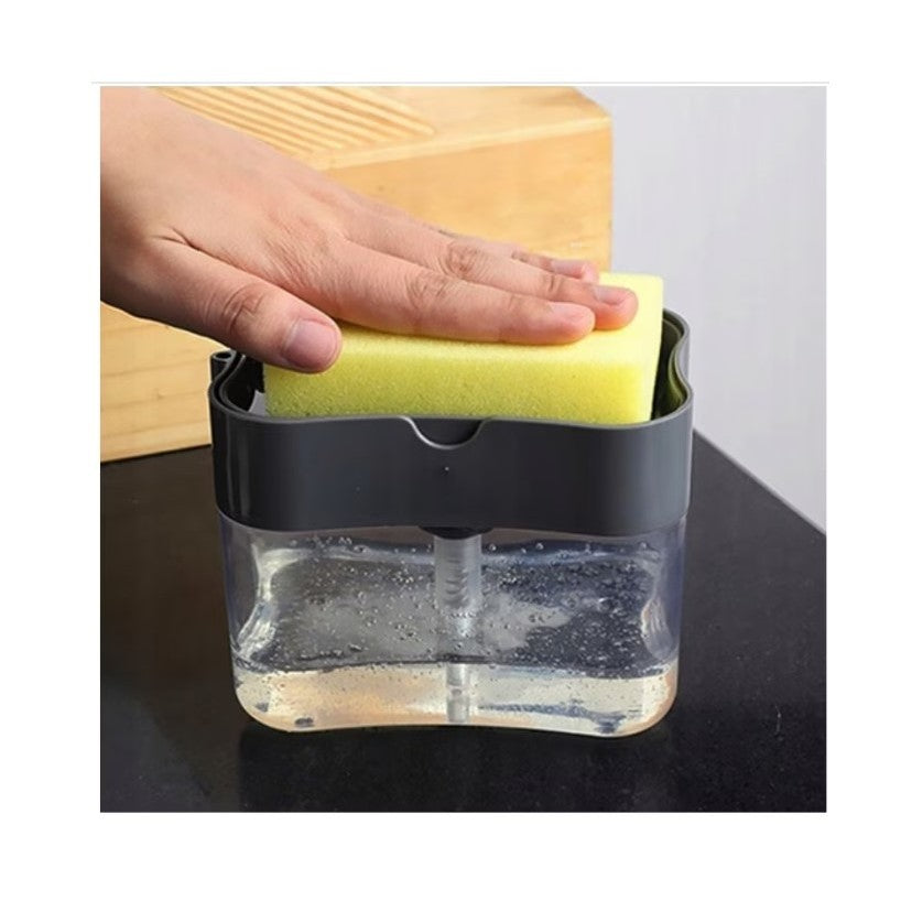 Dozator Flippy, Dispenser 2 in 1 pentru Detergent Lichid de Vase sau pentru Obiecte Sanitare cu Suport pentru Burete de Bucatarie ,14 x 10.5 x 10 cm, capacitate 380 ml, negru-2