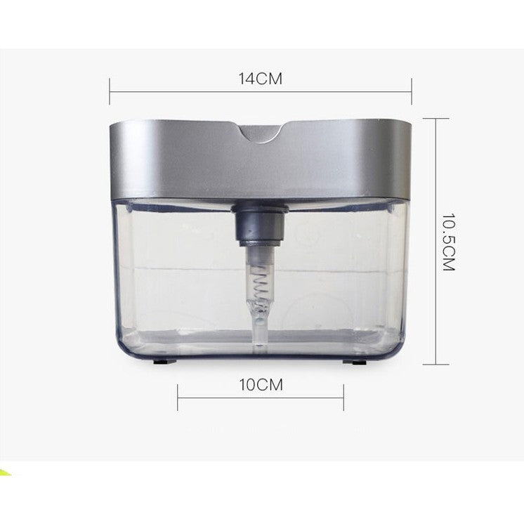 Dozator Flippy, Dispenser 2 in 1 pentru Detergent Lichid de Vase sau pentru Obiecte Sanitare cu Suport pentru Burete de Bucatarie ,14 x 10.5 x 10 cm, capacitate 380 ml, gri-1