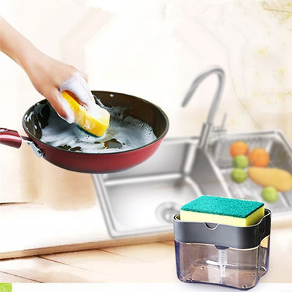 Dozator Flippy, Dispenser 2 in 1 pentru Detergent Lichid de Vase sau pentru Obiecte Sanitare cu Suport pentru Burete de Bucatarie ,14 x 10.5 x 10 cm, capacitate 380 ml, gri-3
