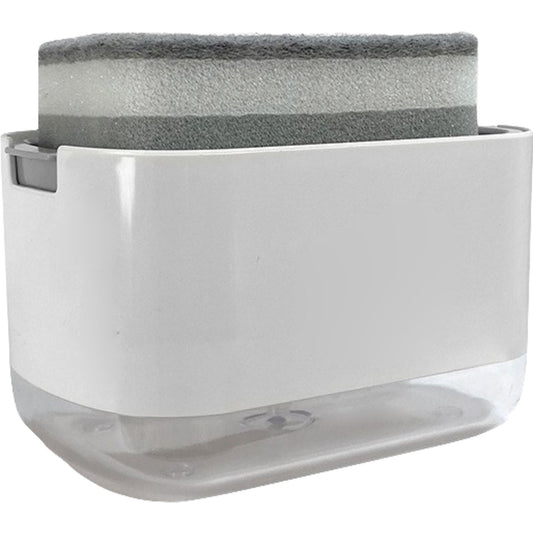 Dozator Flippy, Dispenser 2 in 1 pentru Detergent Lichid de Vase sau pentru Obiecte Sanitare cu Suport pentru Burete de Bucatarie , 8.6 x 14.5 x 10 cm, capacitate 300 ml, alb-0