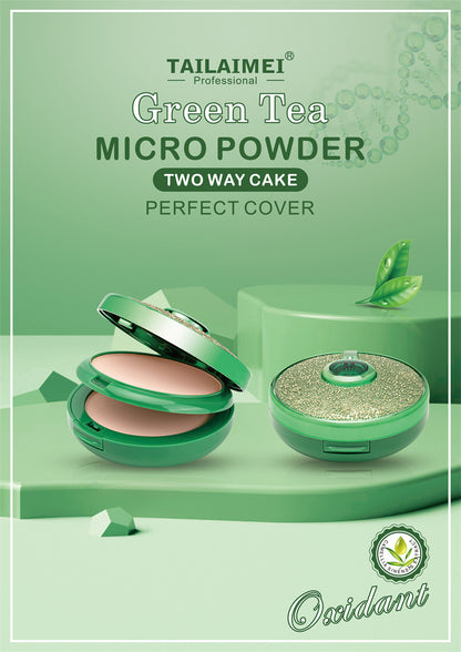 Pudră Compactă 2 în 1 - Pudră Mată și Pudră Iluminatoare - cu Extract de Ceai Verde