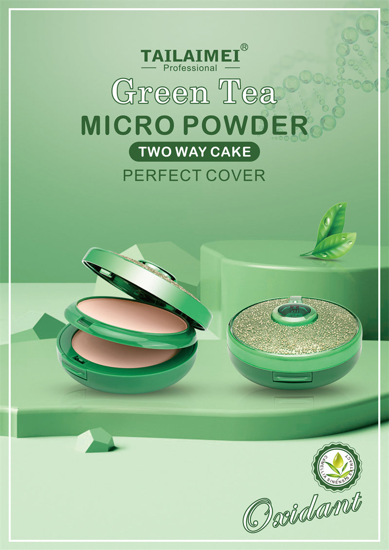 Pudră Compactă 2 în 1 - Pudră Mată și Pudră Iluminatoare - cu Extract de Ceai Verde