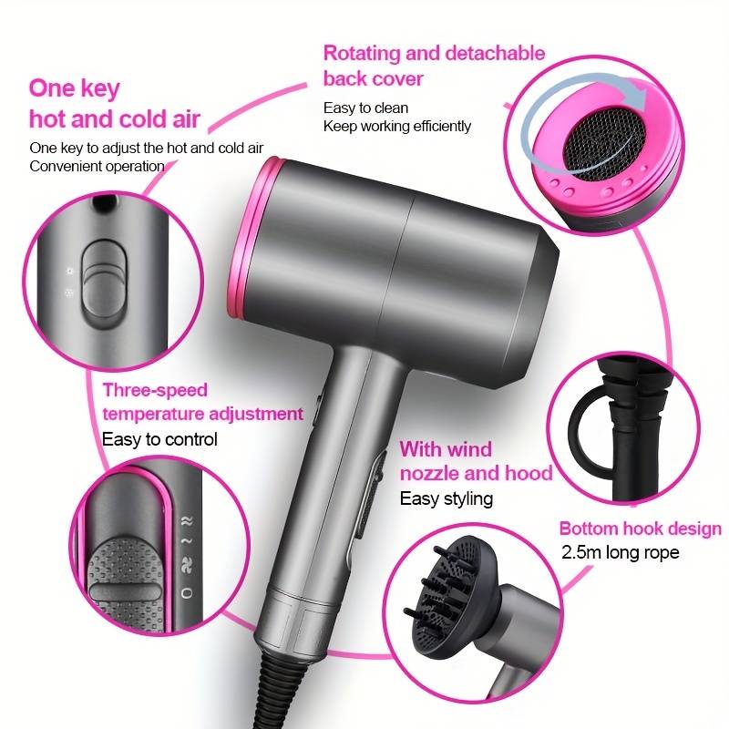 Uscător de Păr Ionic - Alternativa Accesibilă la Dyson Supersonic, 1800W, Compact și Ușor