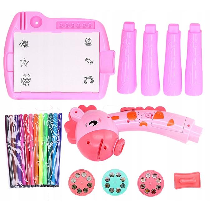 Masa Muzicala de Desen pentru copii cu Proiector, model Girafa, culoare Roz, 24 imagini, AVX-WT-222-2-PINK-GIRAFFE-2