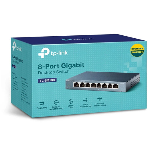 Switch cu 8 porturi Gigabit, 2.77W, Plug and Play, Tehnologie Green Ethernet, TL-SG108 TP-Link