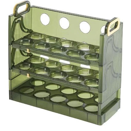 Suport organizator oua pentru frigider, Flippy, Verde transparent, capacitate 30 oua, Trei straturi, 25.5x23x10 cm-0