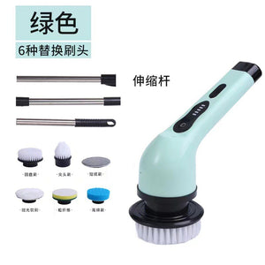 Perie Electrica de Curatare cu Maner, Flippy, Perie pentru Gresie, Baie, Bucatarie, cu 6 Capete, Maner Extensibil Detasabil, Culoare: Verde-0