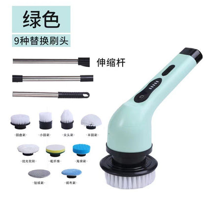 Perie Electrica de Curatare cu Maner, Flippy, Perie pentru Gresie, Baie, Bucatarie, cu 9 Capete, Maner Extensibil Detasabil, Culoare: Verde-0