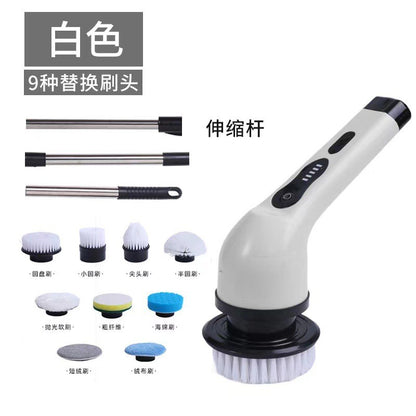 Perie Electrica de Curatare cu Maner, Flippy, Perie pentru Gresie, Baie, Bucatarie, cu 9 Capete, Maner Extensibil Detasabil, Culoare: Alb-0
