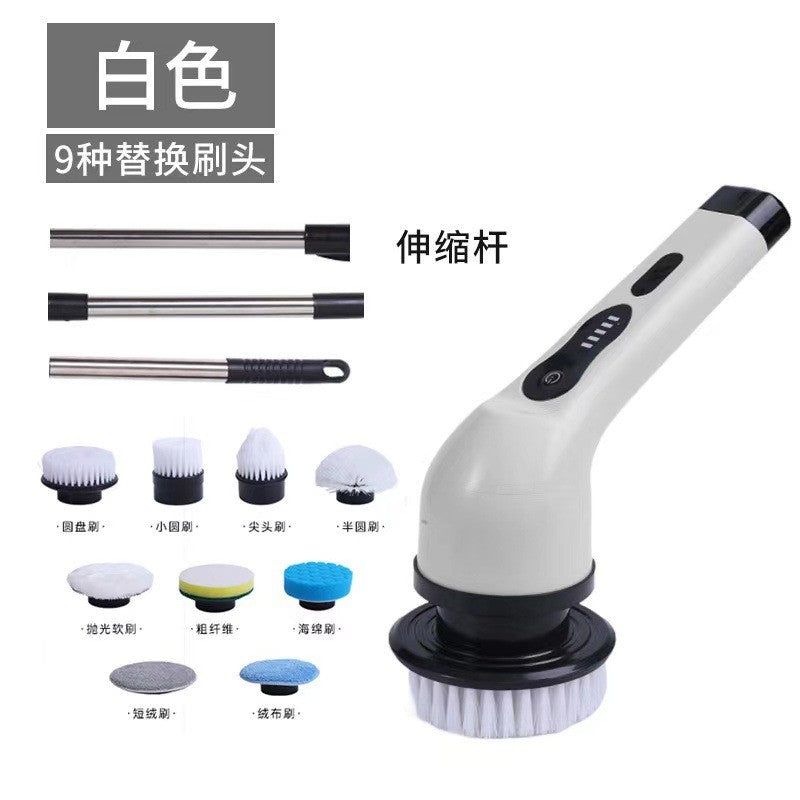 Perie Electrica de Curatare cu Maner, Flippy, Perie pentru Gresie, Baie, Bucatarie, cu 9 Capete, Maner Extensibil Detasabil, Culoare: Alb-0