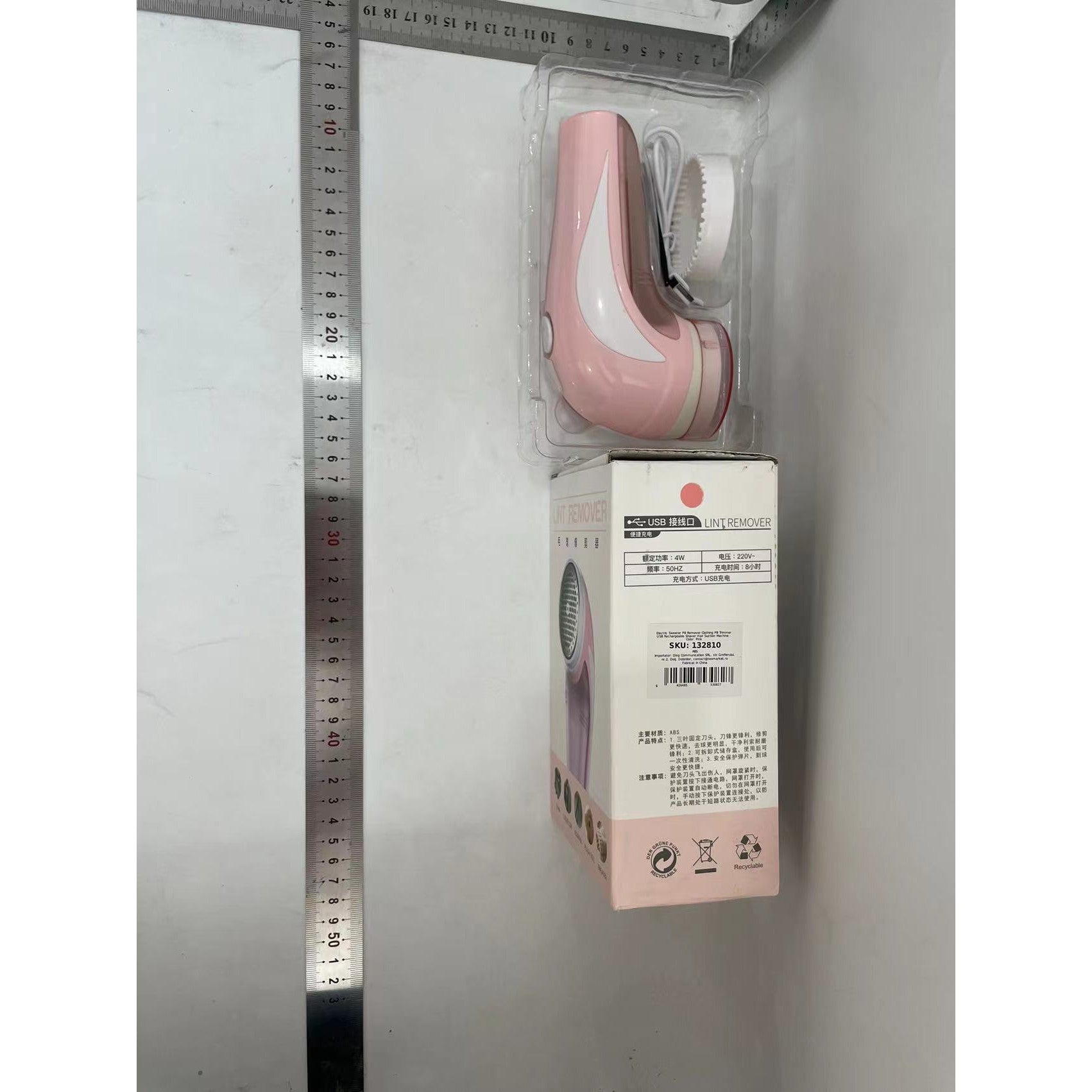Aparat Pentru Curatat Scame, Par Si Praf, Flippy, Pentru Diferite Tipuri De Material, Cu Lame Din Otel Inoxidabil, Incarcare Prin USB Type-C, Cu Perie De Curatare si Cablu USB Incluse, 13.5x9 cm, Roz-1