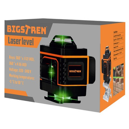 Nivel laser 4D, de precizie milimetrica cu 16 linii de măsurare, 360 de grade, suport pentru montare pe perete, reîncărcabil, cu funcție de autonivelare, protecție IP54.