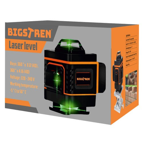 Nivel laser 4D, de precizie milimetrica cu 16 linii de măsurare, 360 de grade, suport pentru montare pe perete, reîncărcabil, cu funcție de autonivelare, protecție IP54.