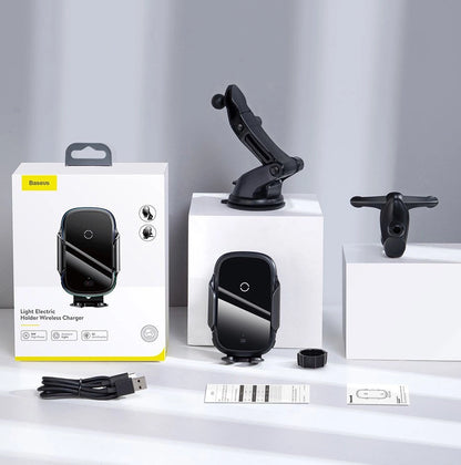 Suport auto electric Baseus cu încărcare wireless Qi 15W – Negru