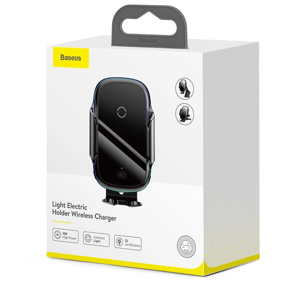 Suport auto electric Baseus cu încărcare wireless Qi 15W – Negru
