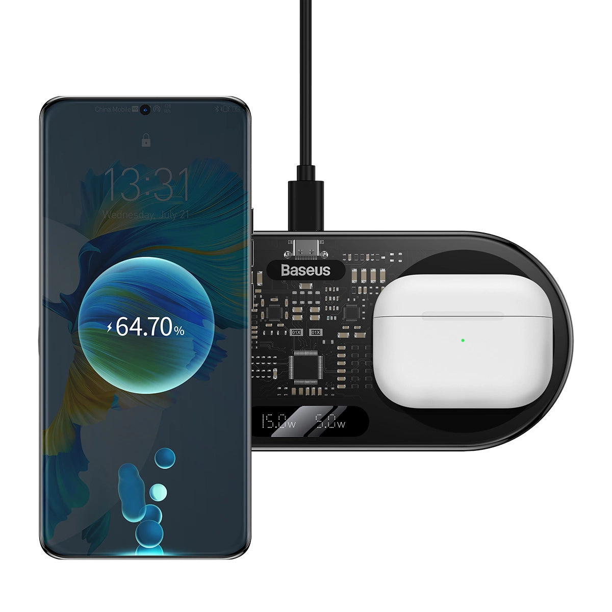 Încărcător Wireless Dual Baseus Digital LED Display 20W – Negru