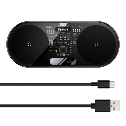Încărcător Wireless Dual Baseus Digital LED Display 20W – Negru