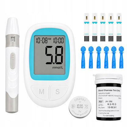 Glucometru Digital pentru Măsurarea Glicemiei, Set Complet cu 50 Benzi de Testare + 50 Ace/Lanțete + Dispozitiv de Înțepare