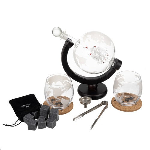Set Cadou Decantor Glob cu Două Pahare Deluxe pentru Whiskey