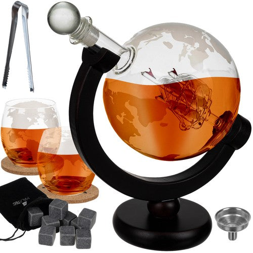 Set Cadou Decantor Glob cu Două Pahare Deluxe pentru Whiskey