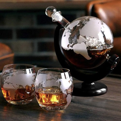 Set Cadou Decantor Glob cu Două Pahare Deluxe pentru Whiskey