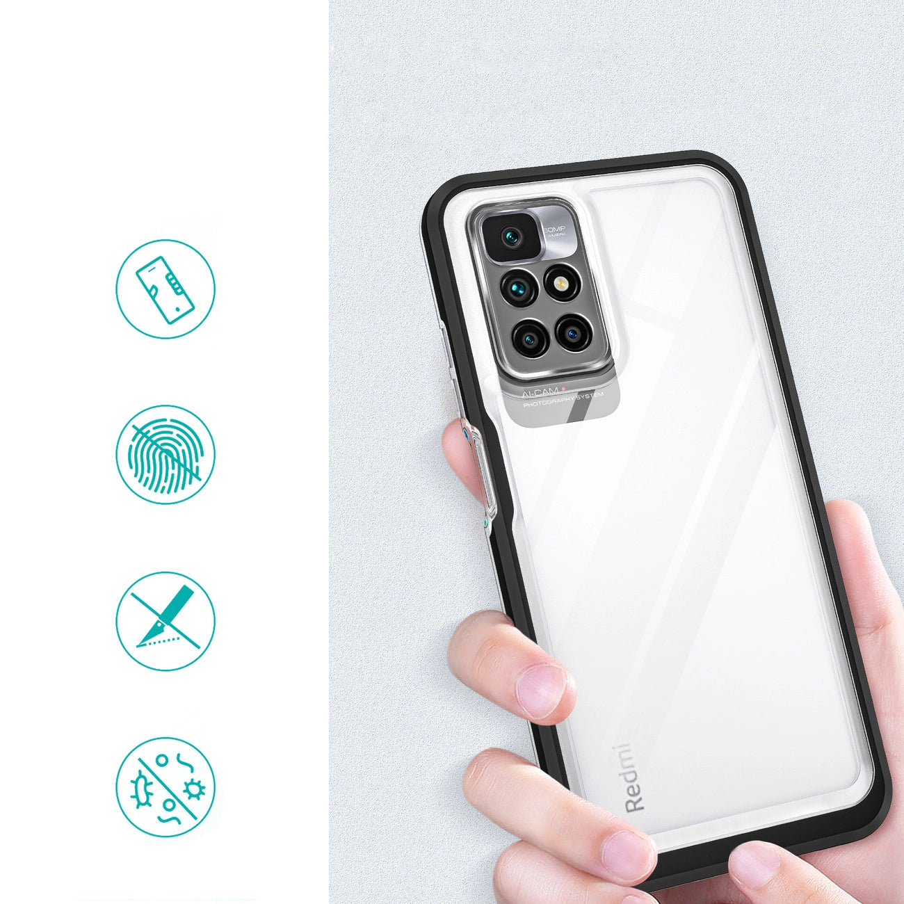 Husă 3în1 transparentă cu ramă neagră pentru Xiaomi Redmi 10