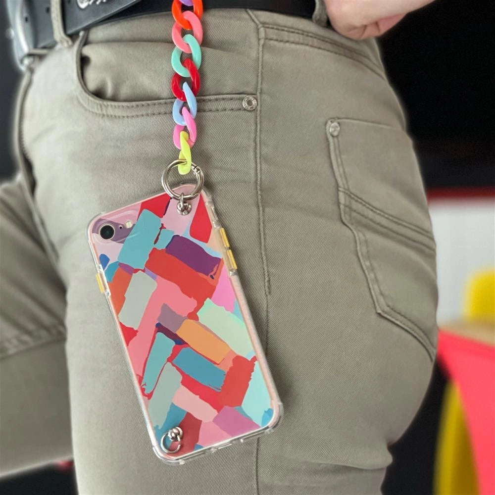 Husa Color Chain flexibila 12226 din Silicon cu pandantiv din lant compatibila cu iPhone 13 Pro, Multicolor