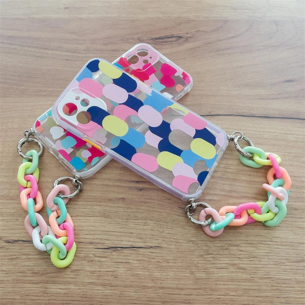 Husa Color Chain flexibila 12226 din Silicon cu pandantiv din lant compatibila cu iPhone 13 Pro, Multicolor