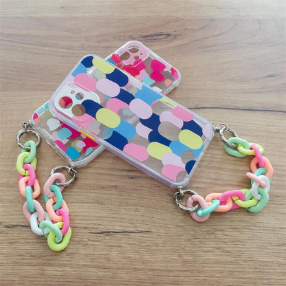 Husa Color Chain flexibila 12226 din Silicon cu pandantiv din lant compatibila cu iPhone 13 Pro, Multicolor