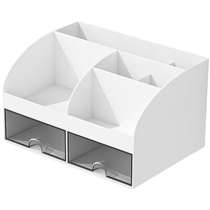 Organizator Multifuncțional pentru Birou și Cosmetice, 2 Sertare Transparente + 6 Compartimente, 21 × 14 × 12 cm, Alb