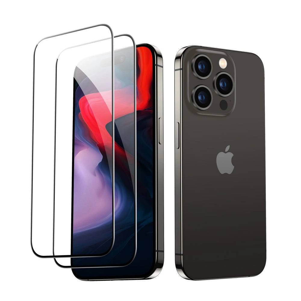 Set 2 folii din sticlă securizată ESR pentru iPhone 15 Pro Max – Negru