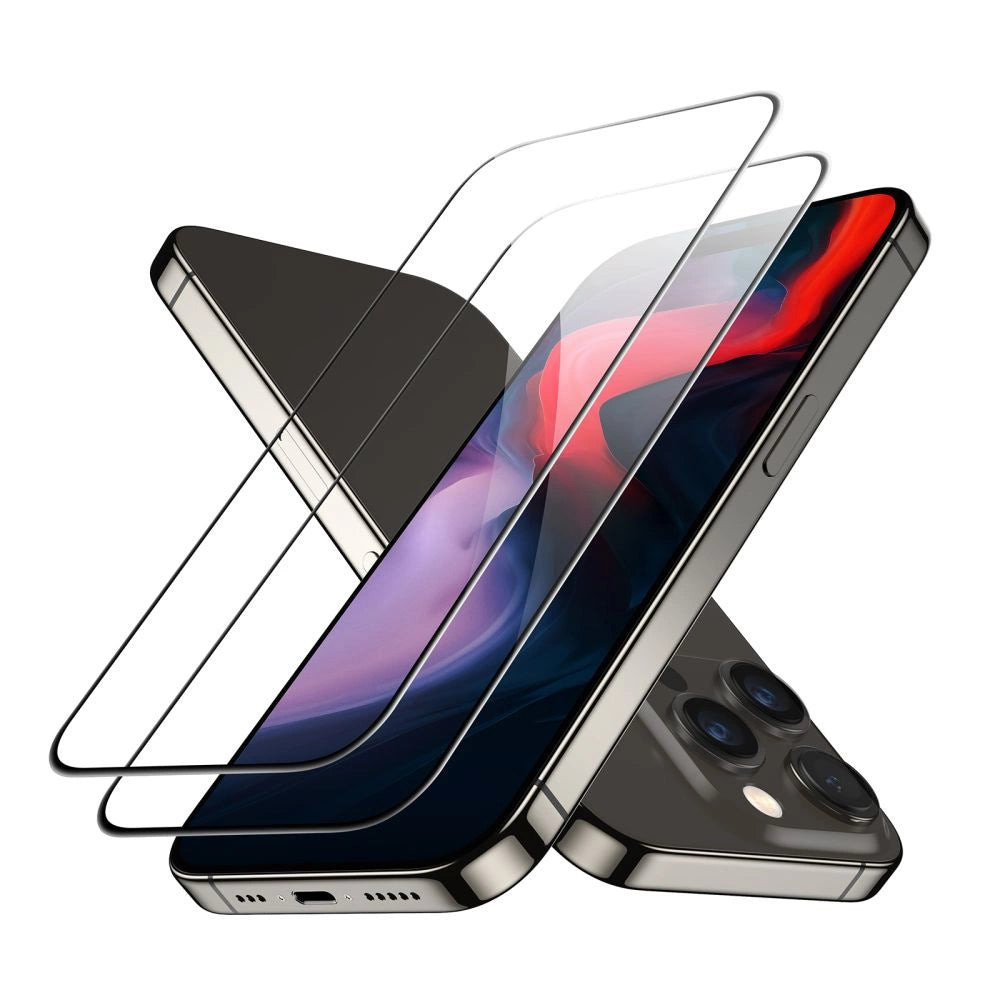 Set 2 folii din sticlă securizată ESR pentru iPhone 15 Pro Max – Negru