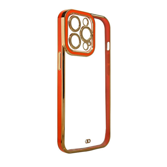 Husă Fashion cu cadru auriu pentru iPhone 13 – Roșu