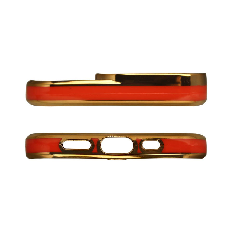 Husă Fashion cu cadru auriu pentru iPhone 13 – Roșu