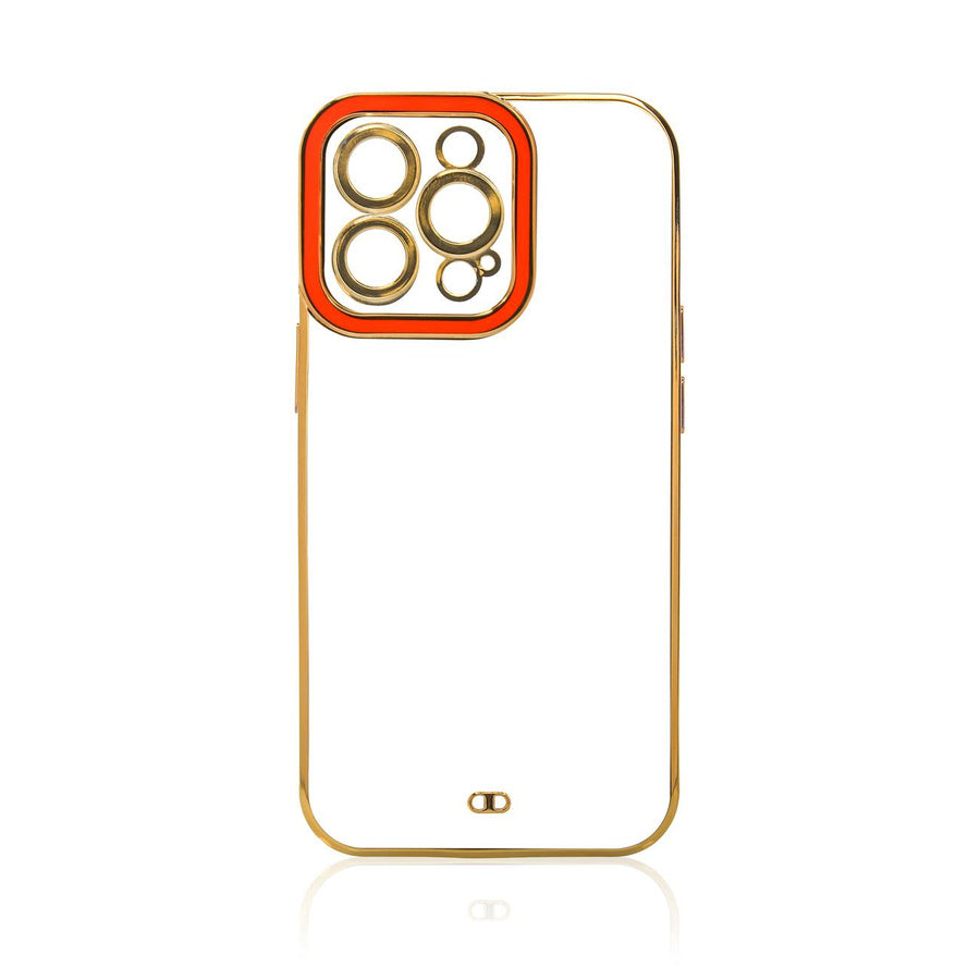 Husă Fashion cu cadru auriu pentru iPhone 13 – Roșu