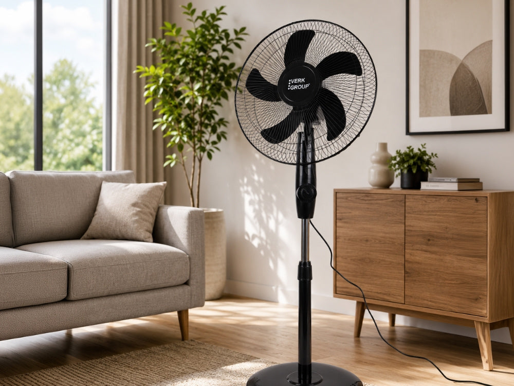 Ventilator cu Picior 40W – Oscilație Automată, 3 Trepte de Viteză, Înălțime Reglabilă, 40cm