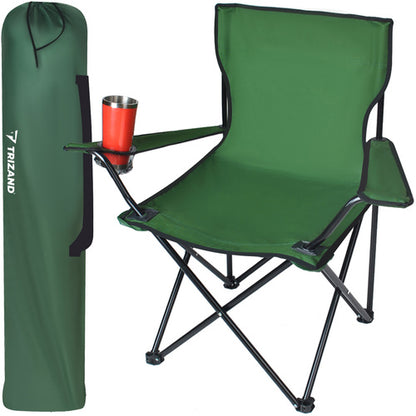 Scaun pliabil Trizand® cu spatar si cotiere pentru pescuit sau camping, cadru metalic, Poliester, Husa Inclusa, Maxim 120 kg, 80 x 44 x 80 cm, Verde