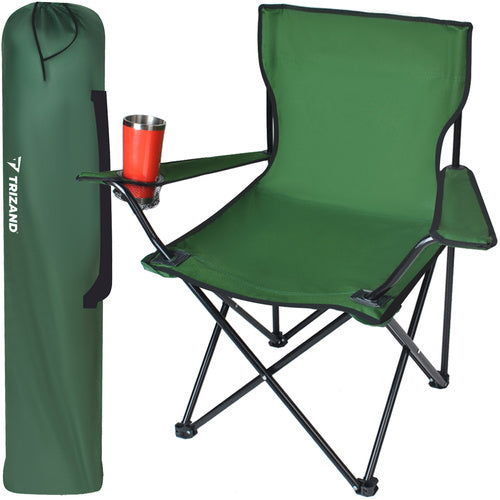 Scaun pliabil Trizand® cu spatar si cotiere pentru pescuit sau camping, cadru metalic, Poliester, Husa Inclusa, Maxim 120 kg, 80 x 44 x 80 cm, Verde