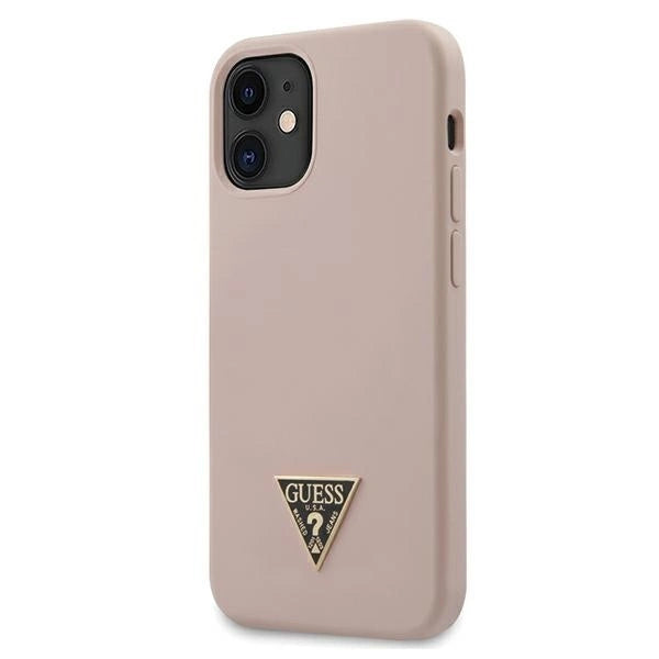 Husa Guess pentru iPhone 12 Mini 5.4" - Light Pink, Silicone Triangle Logo