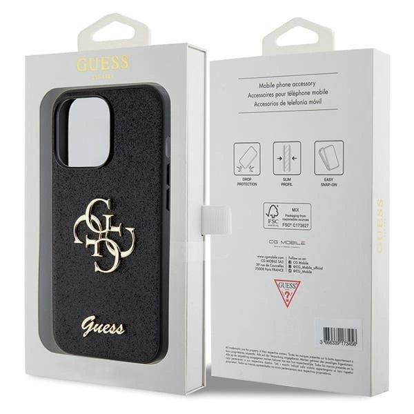 Husă Guess Glitter Script Big 4G pentru iPhone 13 / 13 Pro – Negru