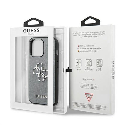 Husă Guess Saffiano 4G cu logo metalic pentru iPhone 13 Mini (5.4”) – Gri