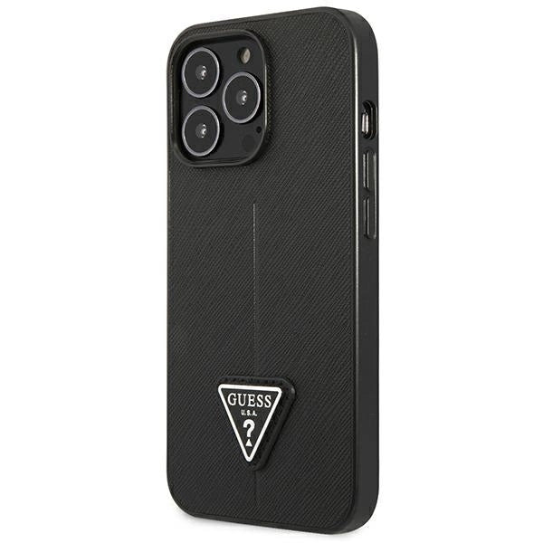 Husă Guess Saffiano Triangle Logo pentru iPhone 14 Pro Max - Negru