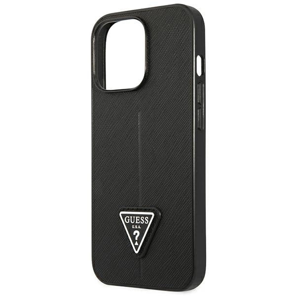 Husă Guess Saffiano Triangle Logo pentru iPhone 14 Pro Max - Negru