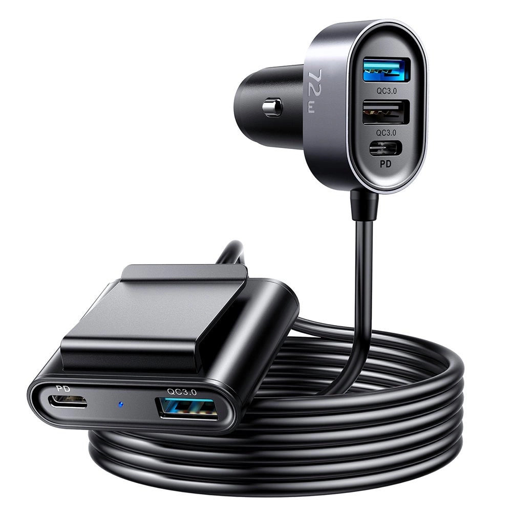 Încărcător auto Joyroom JR-CL05 – 2x PD, 2x QC 3.0, 72W, 1.5 m – Negru