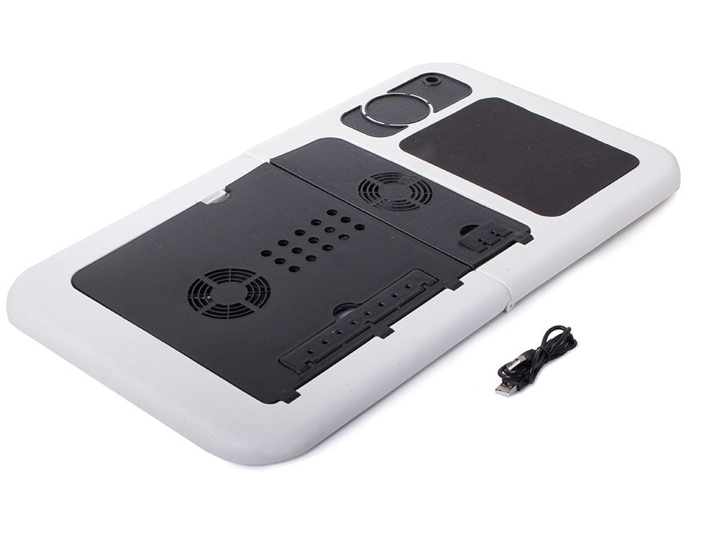 Masuta pliabila suport laptop, cu 2 ventilatoare USB, mouse pad, suport cana si pix