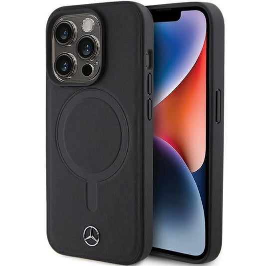 Husă Mercedes Smooth Leather MagSafe pentru iPhone 15 Pro Max – Negru