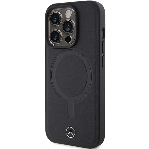 Husă Mercedes Smooth Leather MagSafe pentru iPhone 15 Pro Max – Negru