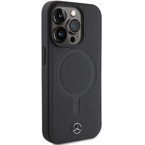 Husă Mercedes Smooth Leather MagSafe pentru iPhone 15 Pro Max – Negru